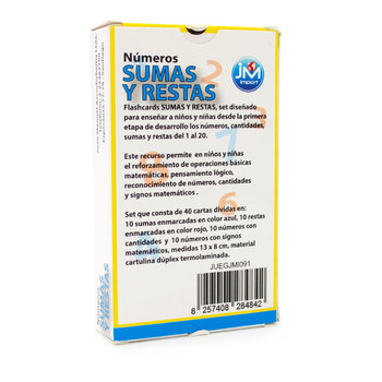 Flashcards Numeros Sumas Y Restas 40 Cartas